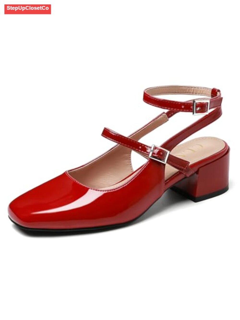 Women's Slingback Mary Jane Pumps Square Toe Block Heel Faux Leather Dress Shoes